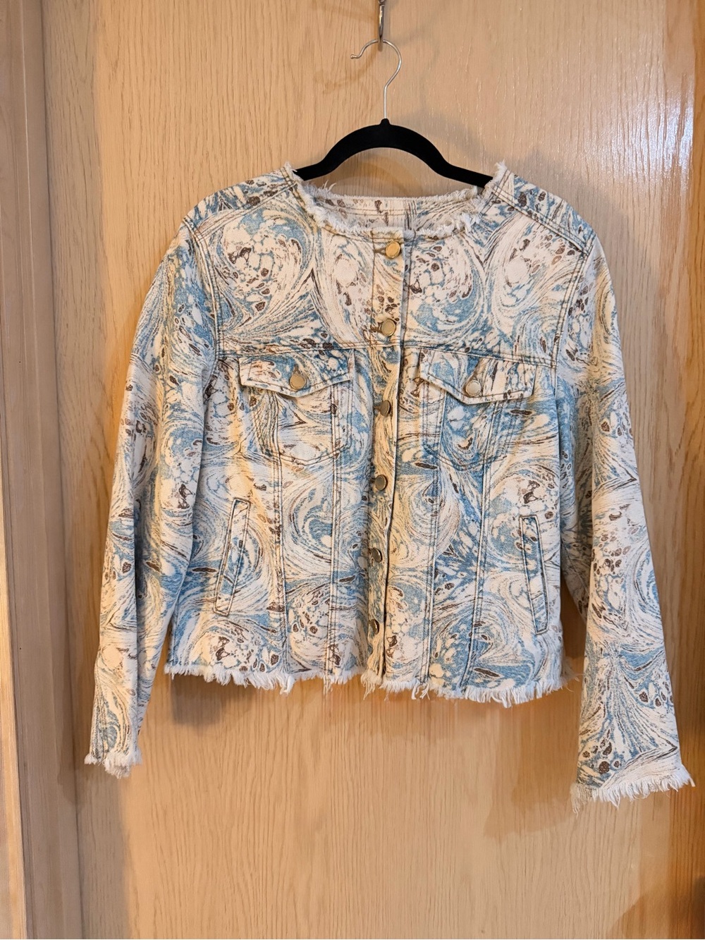 Liverpool Los Angeles Opal Ocean Blue Marble Print Crop Jacket L